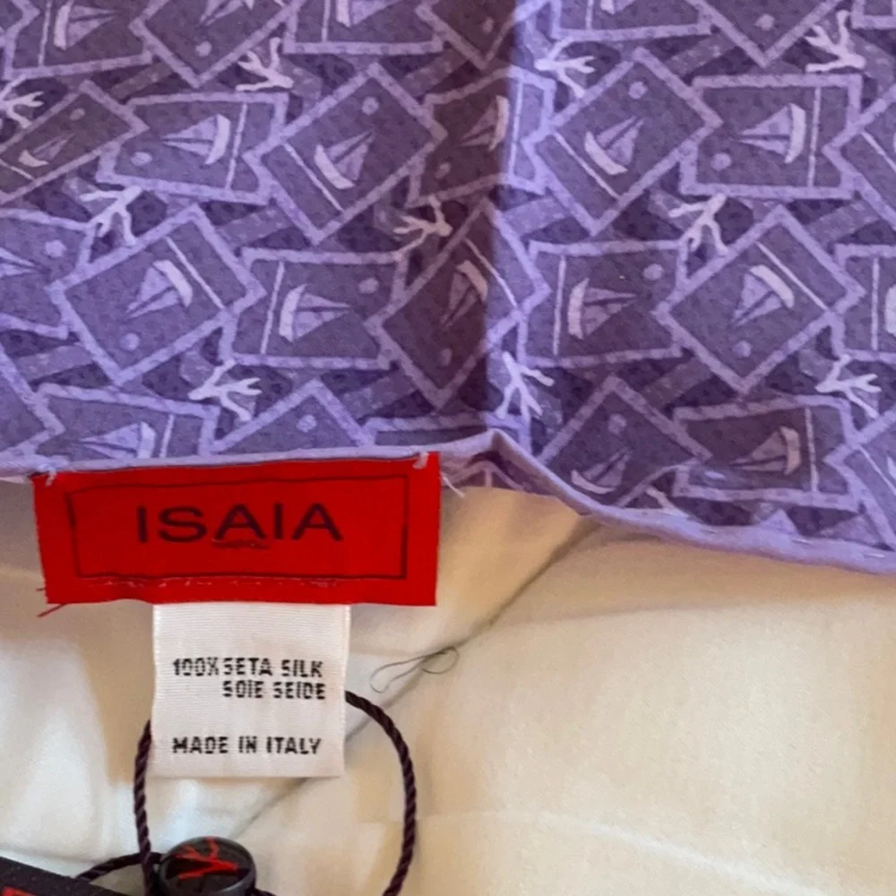 NEW ISAIA SILK POCHETTE POCKET SQUARE SCARF PURPLE SAILBOAT PATTERN
